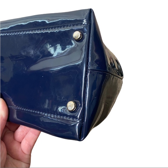 Kate Spade Montrose Elena White and Navy Stripe Patent Leather Chain Purse - Picture 11 of 13